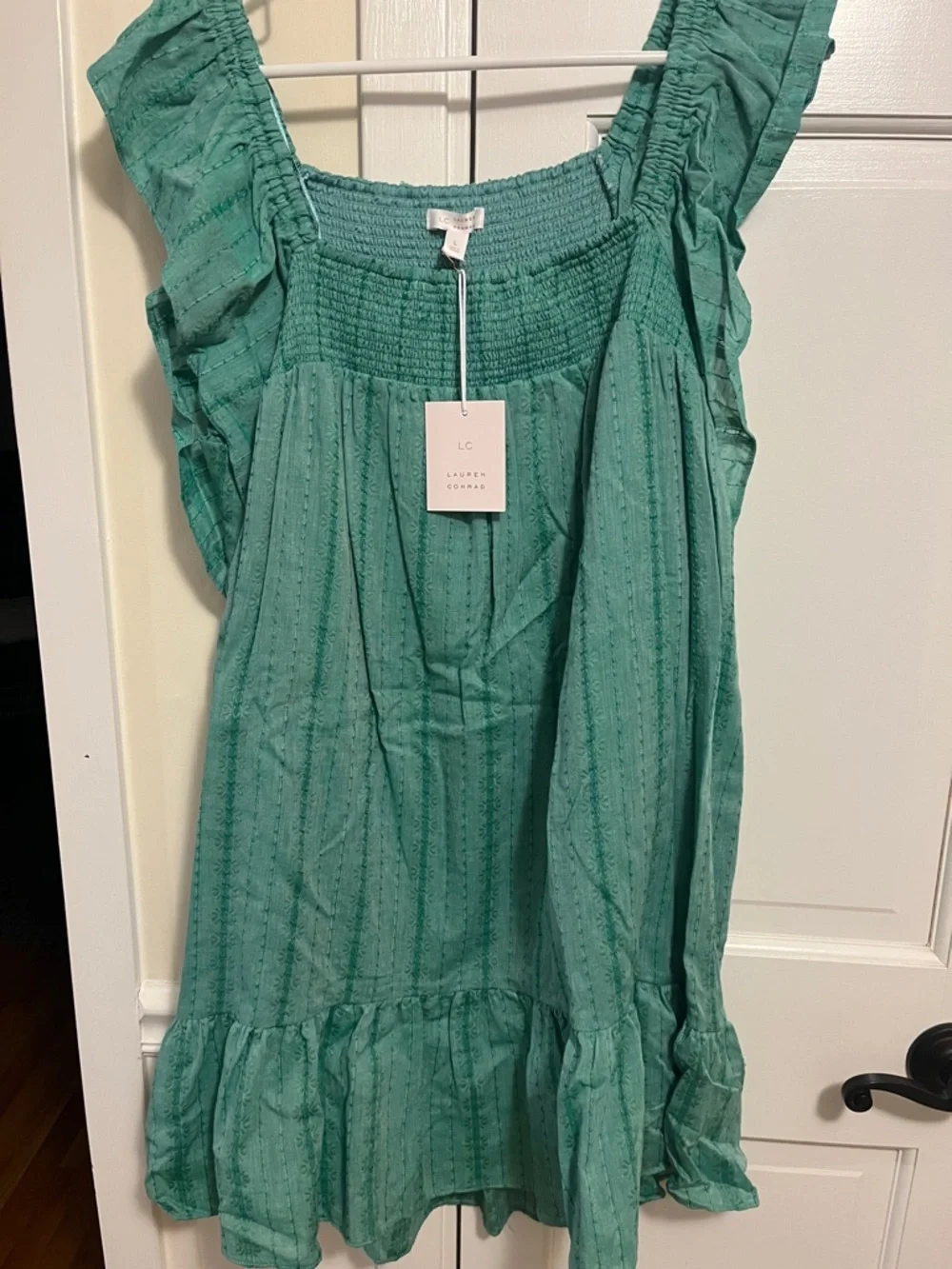 LC Lauren Conrad Teal Ruffle-Shoulder Casual Dress - Picture 1 of 1